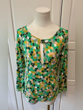 Emilio Pucci Green Mosaic-Print Long Sleeve Shirt Shades Greens One of a Kind L